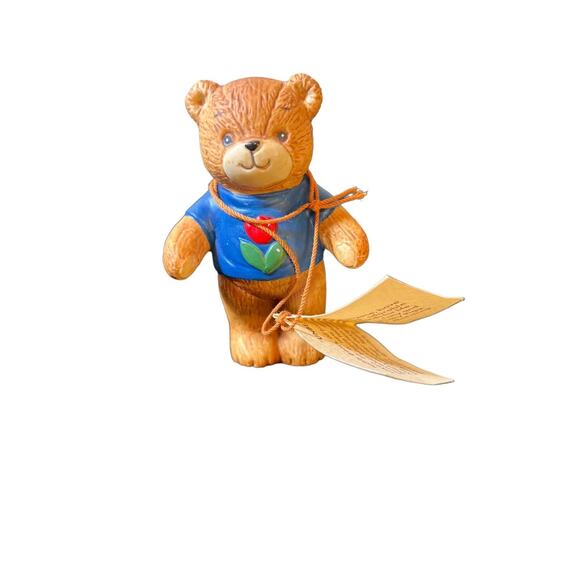 Vintage Collectible Lucy & Me Blue Tulip Shirt Bear Lucy Rigg ENESCO 1979 W/ Tag - Picture 7 of 8